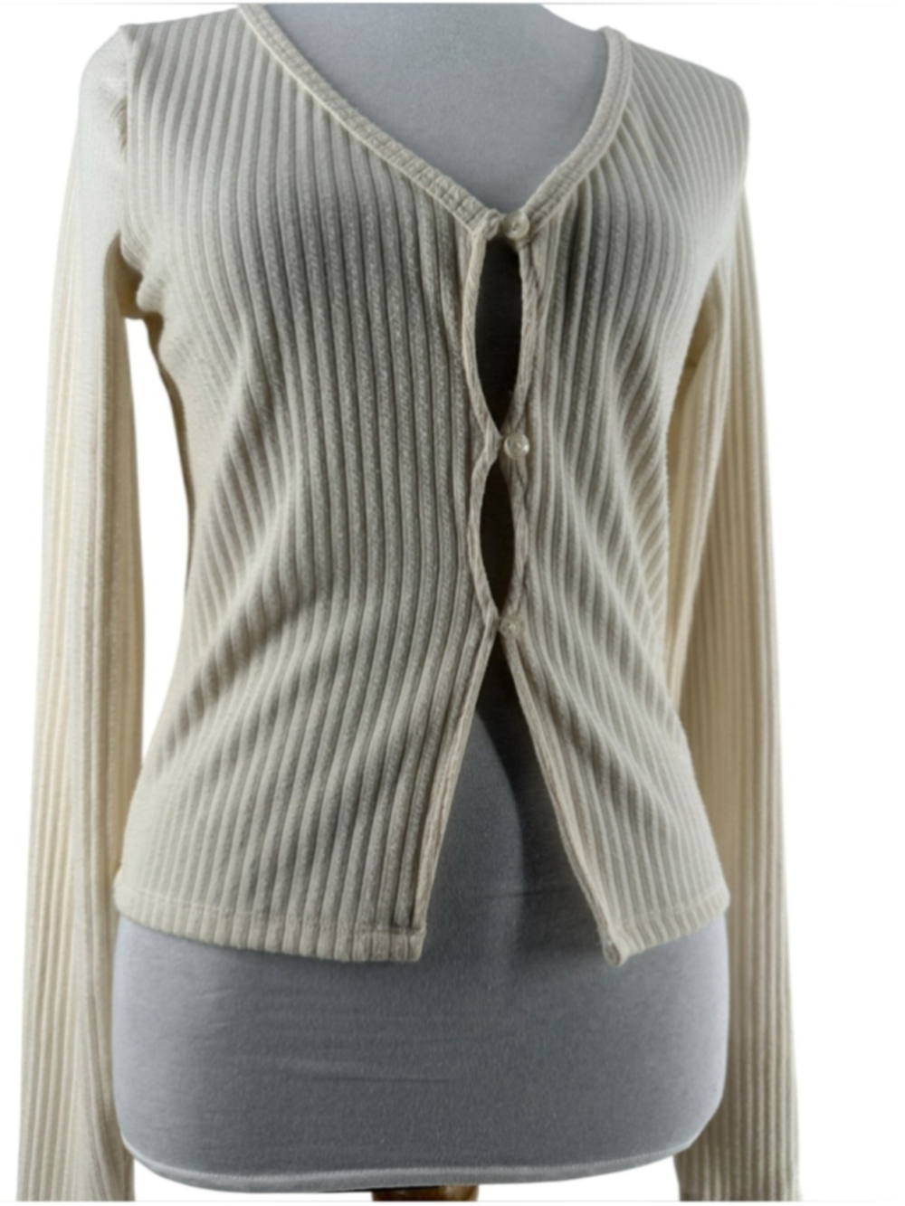 Hollister Cream Ribbed cardigan Long Sleeve y2k 90's sz m - Picture 3 of 6